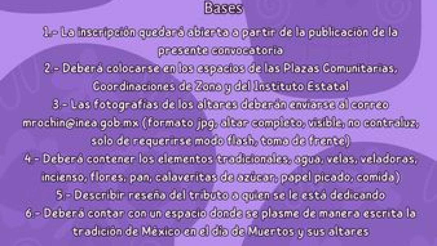 El ISEA, con el objetivo de preservar las tradiciones de la cultura mexicana, por este medio, promueve la Convocatoria del Concurso: “Altar de Muertos” y &quot;Calaveritas Literarias&quot;